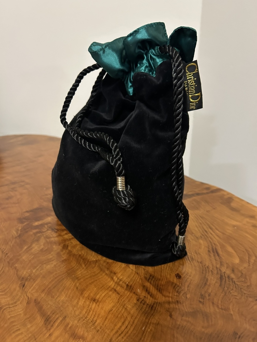 Authentic Dior Beauty Velvet Drawstring Pouch - Black & Emerald